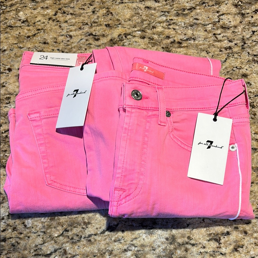 2pk 7 For All Mankind High Waist Slim Kick Pink Sz 24 & 26